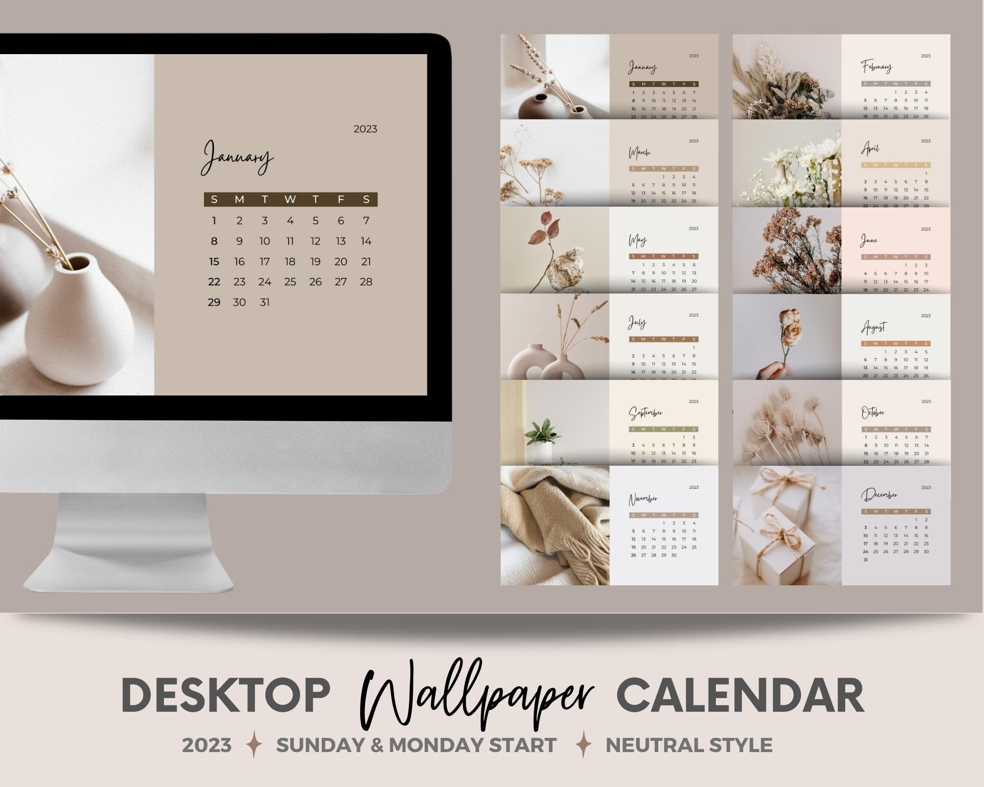 Desktop Wallpaper Calendar 2023 / Neutral Desktop Wallpaper / - Etsy