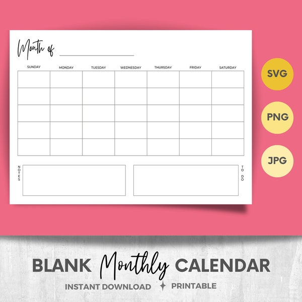 Reusable Perpetual Calendar / Blank Monthly Planner / Undated Simple Organizer / Printable Landscape File