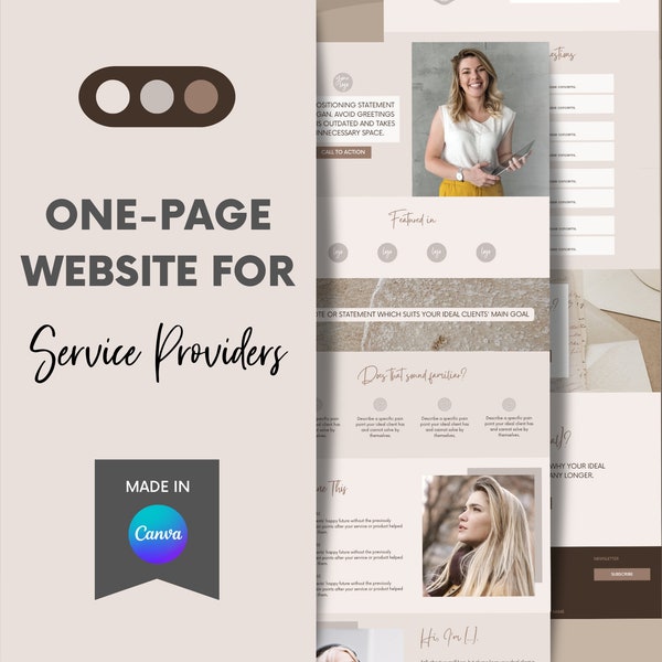 Canva One-Page Website Template for Service Providers / Fully Customizable Portfolio Website / Earthy Neutral Beige and Brown Website Design