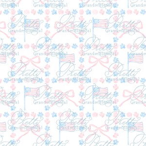 Preppy Patriotic pattern, seamless Independence Day pattern, grandmillennial seamless pattern, flag, bow pattern, 4th of July pattern