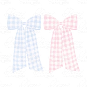 Gingham Bows clipart, Cute bows, ribbon clipart, pink bows, blue bows, grandmillennial clipart, commercial use clipart, Bow clipart