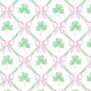 St Patricks Day Pattern, seamless pattern grandmillennial, 4 leaf clover pattern, coastal pattern, southern art, watercolor pattern, trellis