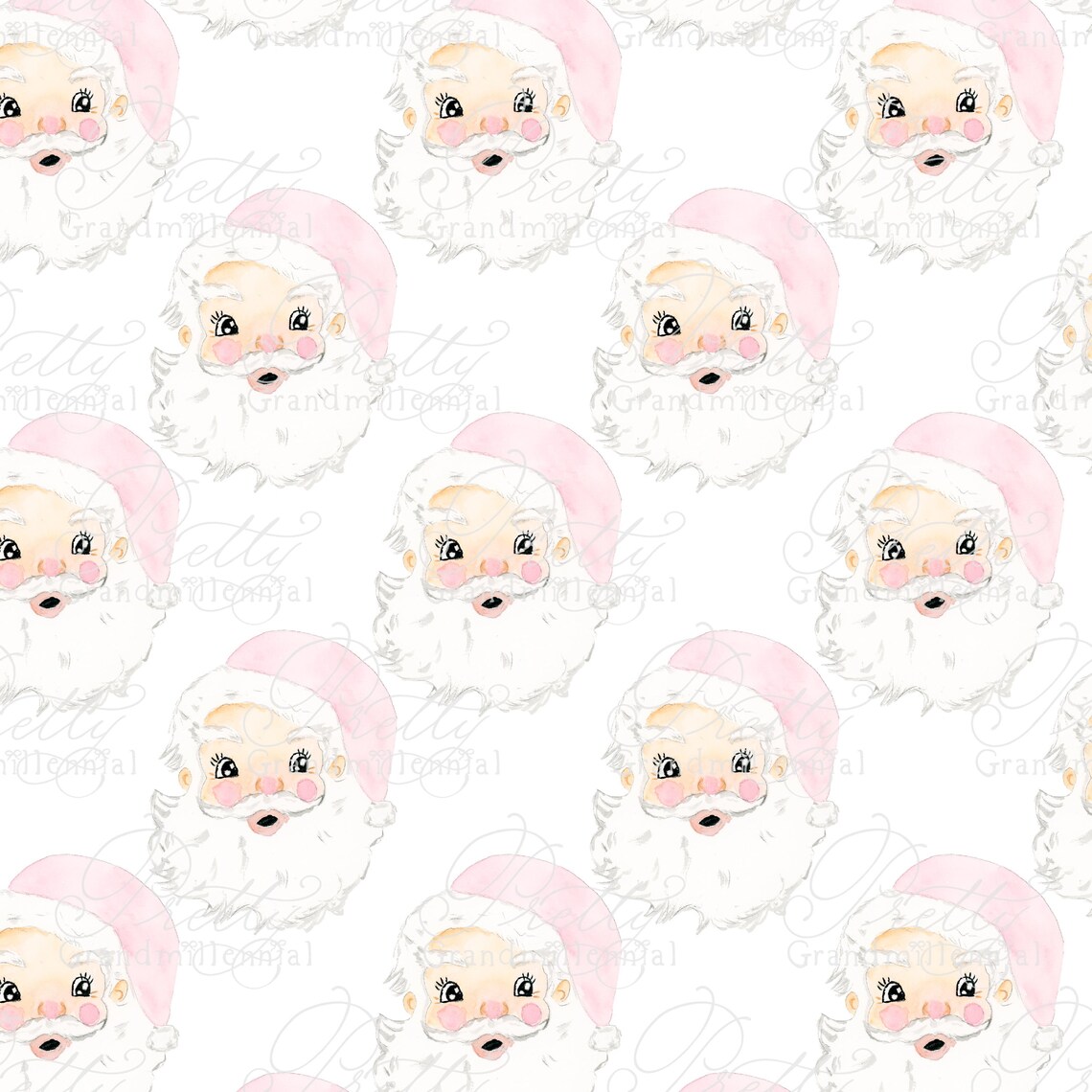 Pink Vintage Watercolor Santa, Vintage Santa Watercolor, Santa Pattern ...