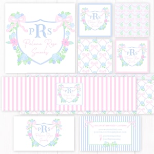 Etsy-brandingkit, preppy grandmillennial-logo, sjabloon voor visitekaartjes, sjabloon embleem, Etsy-brandingontwerp, online bewerken
