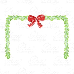 Fir swag clipart, garland ribbon clipart, blue christmas bows, clipart frame, grandmillennial border, swag ribbon, christmas ribbons