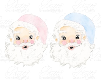 Pink Vintage Watercolor Santa, watercolor santa, vintage santa, pink hat santa, pink vintage santa clipart, watercolor santa clipart