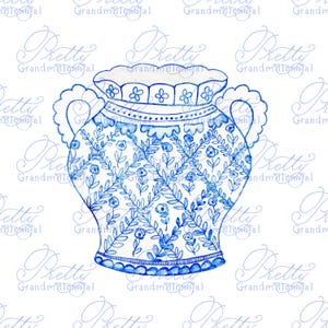Chinoiserie ginger jar vase, chinoiserie ginger jar, chinoiserie clipart, grandmillennial clipart, bow clipart, ginger jars