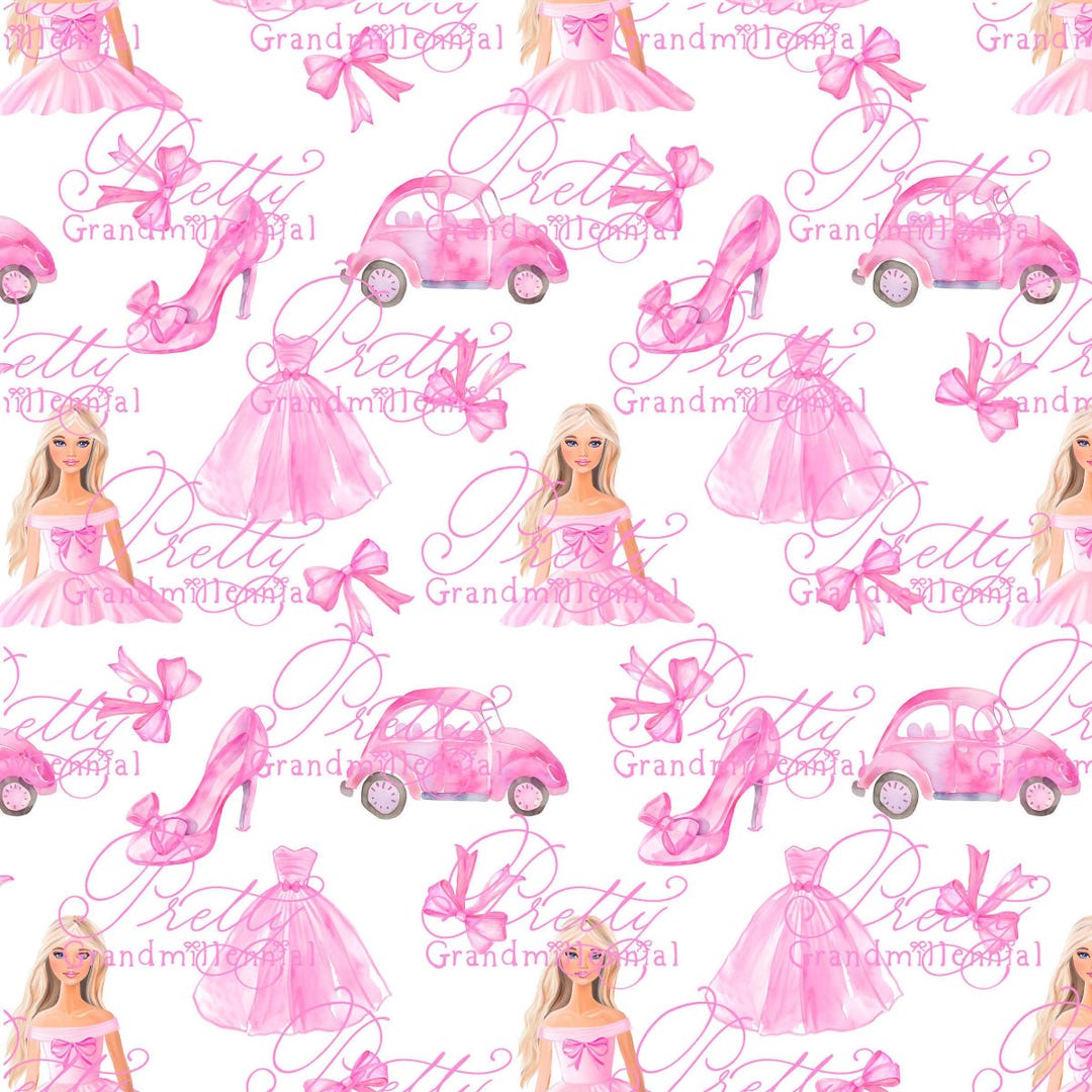 Watercolor Barbi Seamless Pattern, Princess Pattern, Pink Barbi Pattern ...