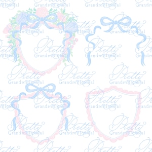 Watercolor scallop Crest Clipart Elements, watercolor crest creator, preppy crest clipart, wedding crest clipart creator, bow crest clipart