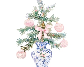 Christmas tree Ginger jar clipart, chinoiserie ginger jar Christmas, chinoiserie clipart, grandmillennial clipart, bow clipart, ginger jars