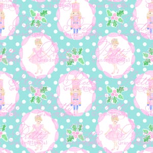 Nutcracker pattern, christmas pattern, nutcracker ballerina pattern, nutcracker christmas pattern, bows pattern, grandmillennial pattern