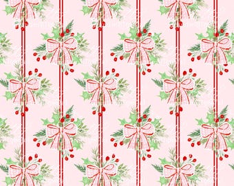 Christmas Berries, gingham bow pattern, Christmas bows pattern, stripes pattern, Christmas pattern, Grandmillennial pattern, berries
