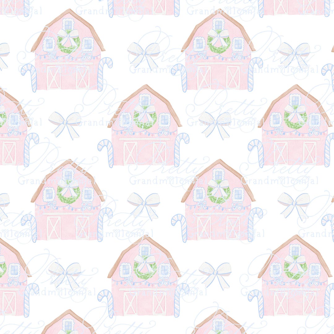 Christmas Pink Barn Pattern, Pink Barn Clipart, Cute Barn, Southern ...