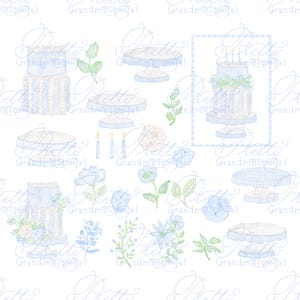 Watercolor Birthday Cake Clipart, ruffle cake clipart, wedding cake clipart, grandmillennial clipart, dusty blue cake, blue wedding clipart