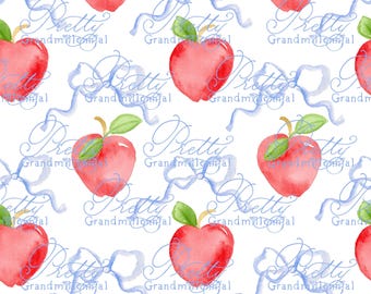Grandmillennial Back to school pattern, apple print, watercolor school pattern, red apple print, school pattern, back to school pattern