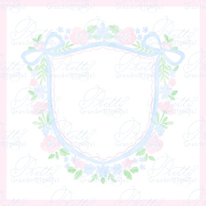 Watercolor ribbon bow crest, wedding crest, watercolor crest, grandmillennial crest, nursery crest, crest clipart, floral crest