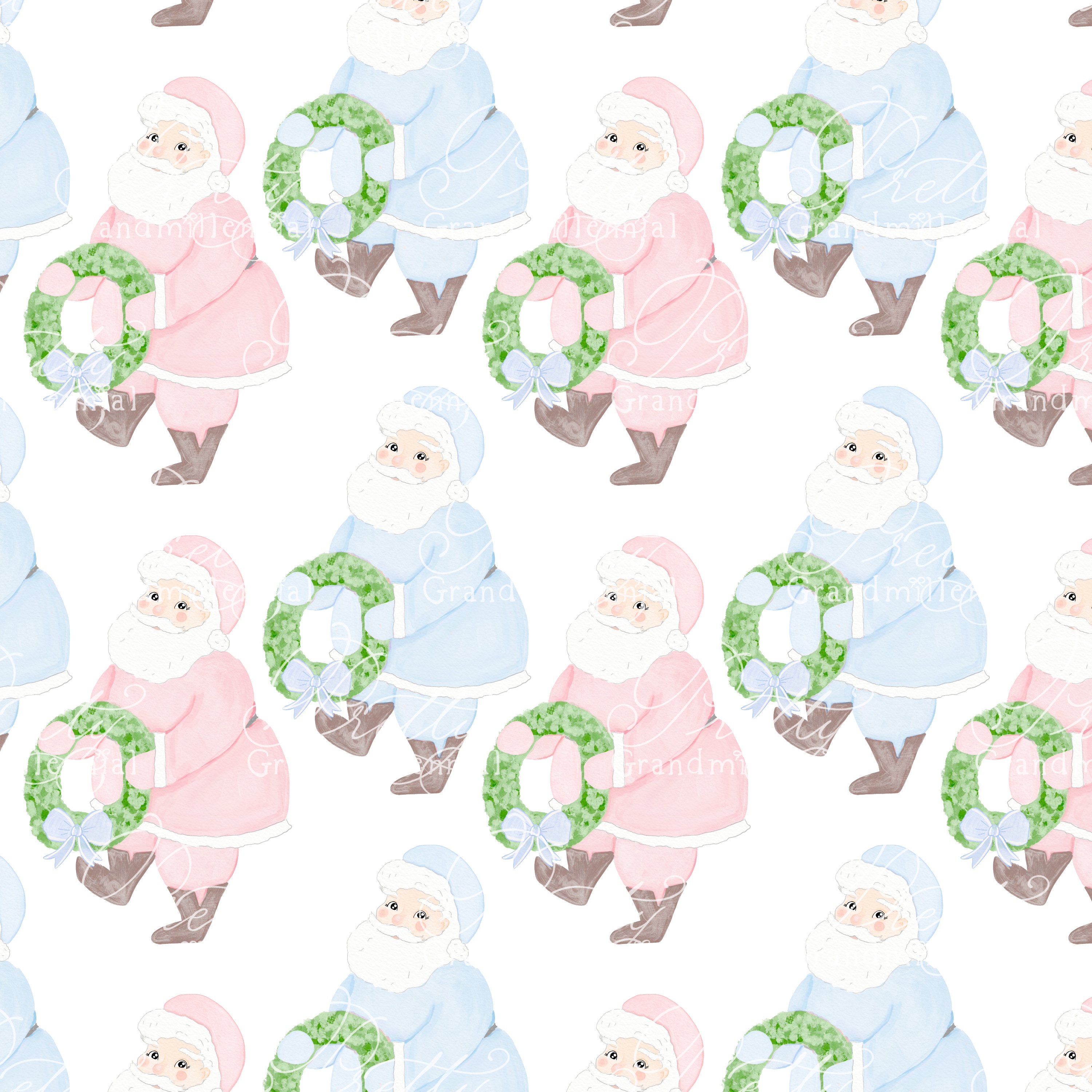 Pink Vintage Watercolor Santa, Vintage Santa Watercolor, Santa Pattern ...