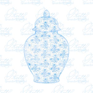 Ginger jar clipart, ginger jar vase, chinoiserie ginger jar, chinoiserie clipart, grandmillennial clipart, bow clipart, ginger jars