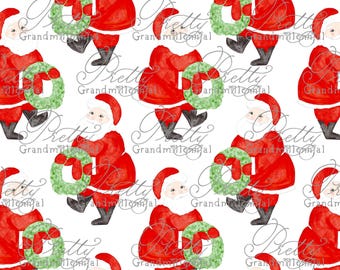 Red Vintage Watercolor Santa, Vintage santa watercolor, santa pattern, Christmas santa pattern, Red santa pattern, grandmillennial
