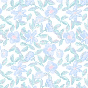 Oil Pastel Floral and Leaves Pattern, oil pastel print, floral seamless pattern, blue flowers, grandmillennial, spring patterns, flowers