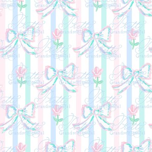 Floral stripes pattern, pastel stripes pattern, Grandmillennial, grandmillennial seamless pattern, bows seamless pattern, pattern shop