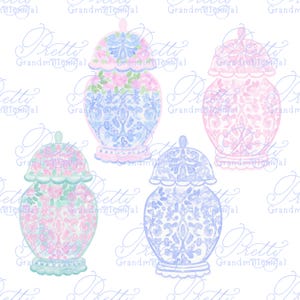 Ginger jar clipart, chinoiserie vase, chinoiserie ginger jar, chinoiserie clipart, grandmillennial clipart, bow clipart, ginger jars