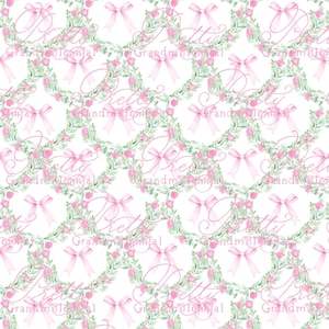 Watercolor Roses trellis, Bows trellis pattern, seamless pattern, seamless print, commercial use, grandmillennial pattern, pattern trellis