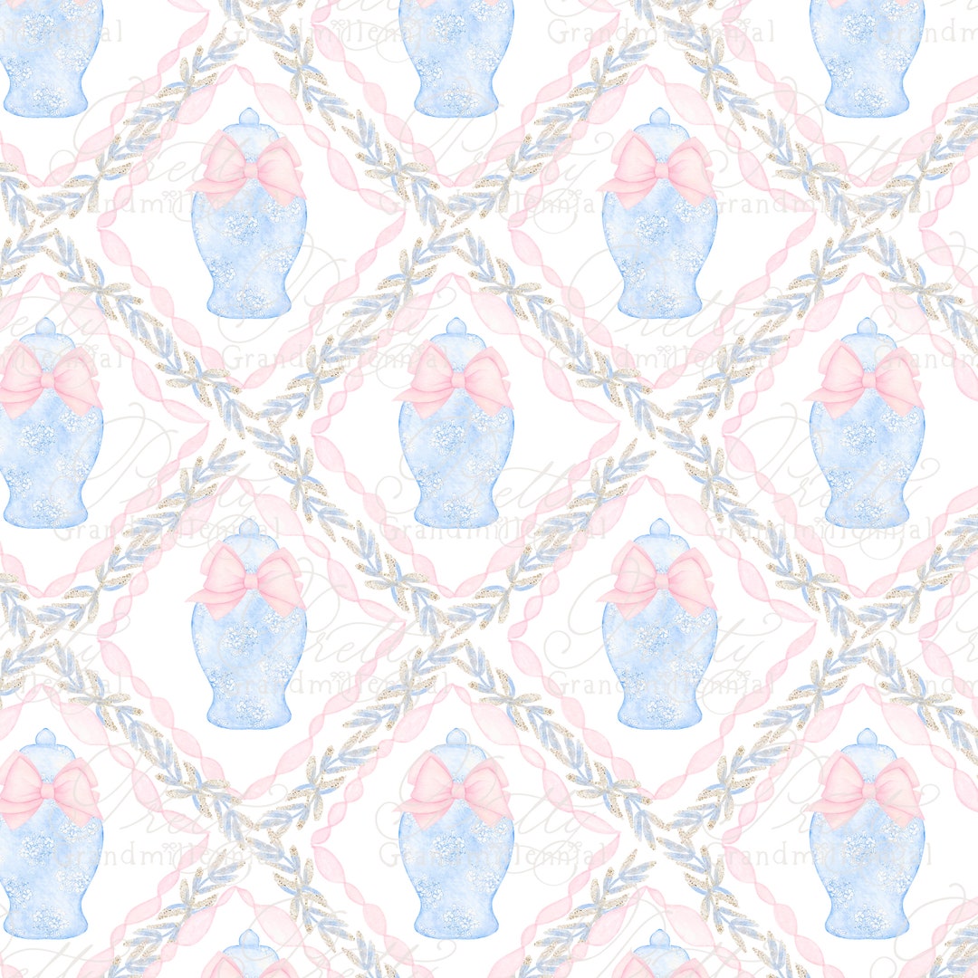 Ginger Jar Pattern, Ribbons Pattern, Seamless Pattern, Bow Pattern