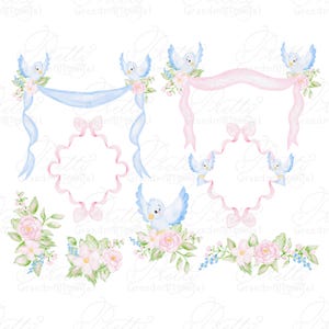Watercolor Princess Clipart Kit, Watercolor flowers clipart, bows ribbon, princess bows, grandmillennial, princess clipart