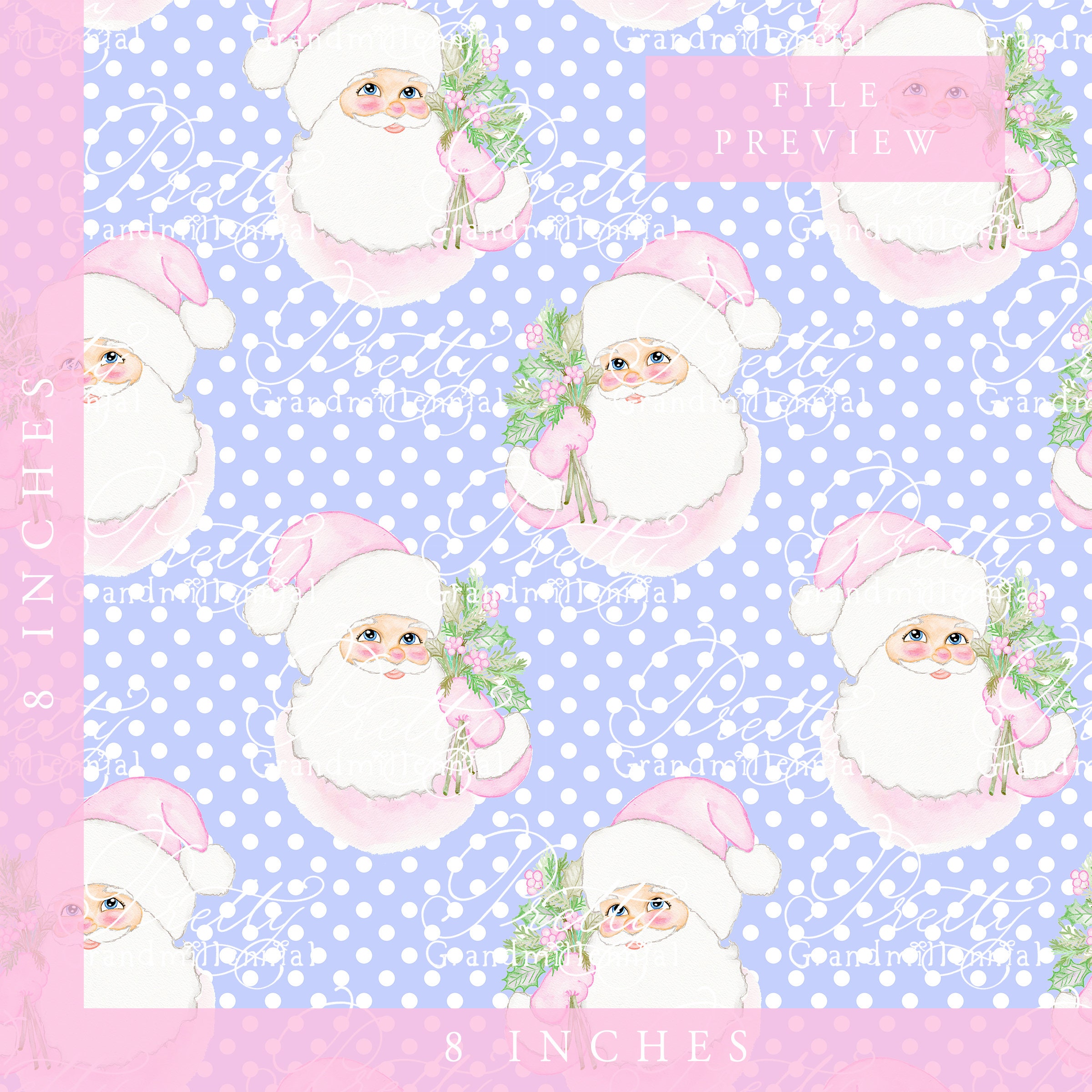 Grandmillennial Santa Pattern, Pink Hat Santa, Santa Print, Cute Santa ...