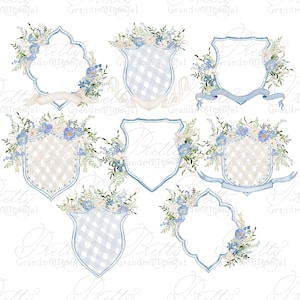 Watercolor Wedding Crests Dusty Blue, wedding crest, watercolor crest, grandmillennial crest, nursery crest, crest, blue wedding crest
