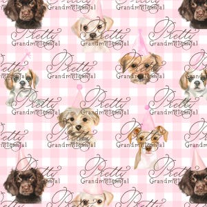 Watercolor puppies dogs pattern, blue party hat puppy, preppy patterns, grandmillennial patterns, watercolor dogs with pink party hats