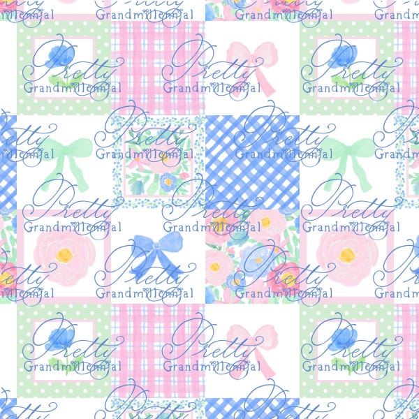 Patrón preppy, patrón de mosaico en bloques, patrón floral, patrón grandmillennial, patrón de lazos, patrón de cuadros vichy,