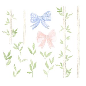 Aquarell Bambus Clipart, nahtlose Bambus Grafik, Bltter, Schleifen,  Gingham Schleifen, grandmillennial, Bambus Grafik, Bambus Aquarell Clipart  - Etsy.de