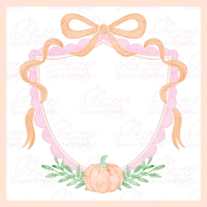 Pumpkin Fall Bow Crest, fall wedding crest, watercolor crest, double bow crest, grandmillennial, watercolor crest, pumpkin crest