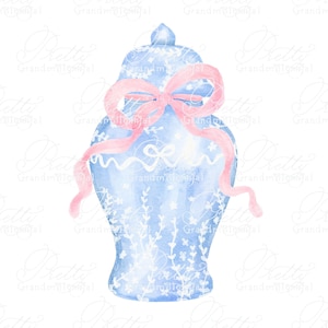 Ginger jar clipart, ginger jar vase, chinoiserie ginger jar, chinoiserie clipart, grandmillennial clipart, bow clipart, ginger jars