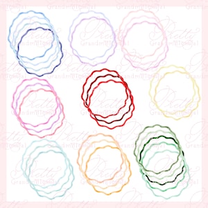 Wavy Preppy Frames, Frames clipart, Wavy frames, scallop oval frame clipart, grandmillennial clipart, preppy clipart
