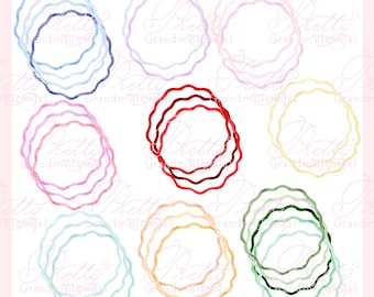 Wavy Preppy Frames, Frames clipart, Wavy frames, scallop oval frame clipart, grandmillennial clipart, preppy clipart