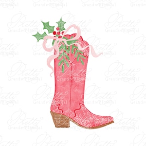 Christmas Cowboy Cowgirl Boot With Holly Berries, southern Christmas clipart, Christmas cowboy clipart, cowboy clipart, Cowgirl clipart