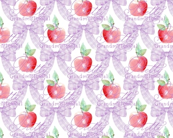 Grandmillennial Back to school pattern, gingham bows apple print, watercolor school pattern, red apple print, apples pattern, back to school