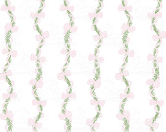 Garland ribbon pattern, Christmas garland clipart, christmas ribbon pattern, grandmillennial pattern, seamless pattern, pink bows pattern