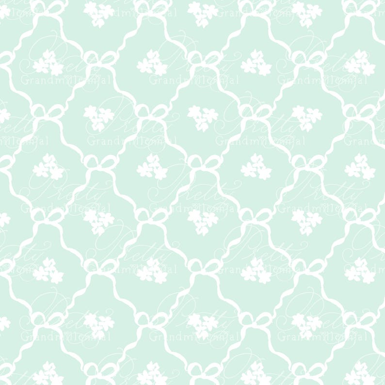 Ribbons pattern, seamless pattern, bow pattern, seamless pattern trellis, painted seamless pattern, grandmillennial pattern shop, bows image 1