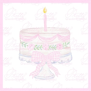 Clipart de pastel de cumpleaños en acuarela, clipart de cumpleaños, clipart de Grandmillennial, acuarela de pastel de cumpleaños, clipart de lazo de cuadros