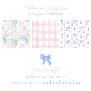 a white background with a blue bow and flowers