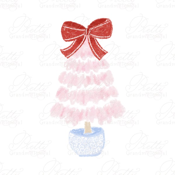 Pink Christmas tree, Christmas tree clipart, oil pastel art, clipart Christmas, Bow clipart, Christmas bows, red bows, pink Christmas trees