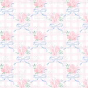 Watercolor Bows Roses Gingham Pattern, watercolor hearts, hearts pattern, commercial use patterns, pattern shop, grandmillennial patterns,