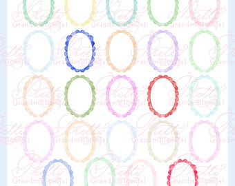 Oval Scallop Frames, Frames clipart, Oval frames scallop, scallop oval frame clipart, grandmillennial clipart, preppy clipart