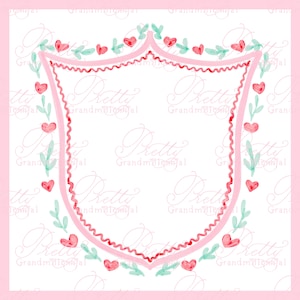 Valentine&#39;s Day crest, preppy grandmillennial Valentine&#39;s Day crest, watercolor crest, stationery crest, wedding crest, birthday crest