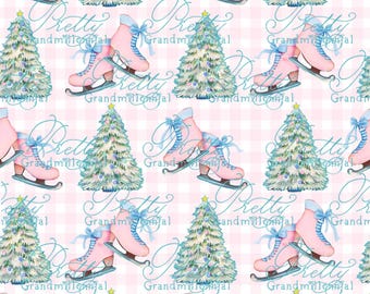 Grandmillennial Weihnachtsmuster, Schlittschuhe Weihnachtsdruck, Weihnachtsmuster, Mustershop, Vintage-Weihnachtsmuster, kommerzielle Nutzung