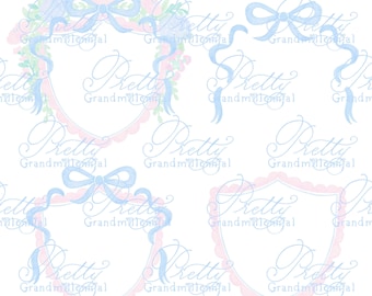 Watercolor scallop Crest Clipart Elements, watercolor crest creator, preppy crest clipart, wedding crest clipart creator, bow crest clipart